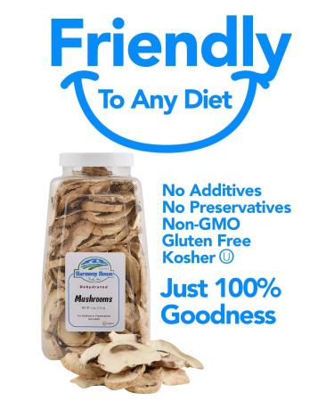 Harmony House Dried White Button Mushrooms - 3 oz Quart Jar for Cooking, Camping & Emergencies - Buy Online on GoSupps.com