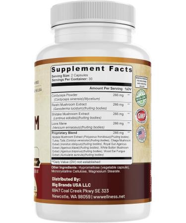 WHOLE WORLD WELLNESS All Natural Mushroom Complex 10 in 1 | Daily Immune & Energy Support | Lions Mane, Chaga, Resihi | Gluten Free, Dairy Free, Soy Free | 60 Capsules | Made in The USA. - Buy Online on GoSupps.com