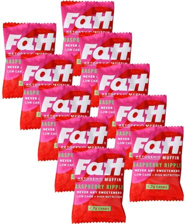 Fatt Ketogenic Raspberry Ripple Muffin - 10 x 40g Muffins - 2.7 g carbs - 100% Natural Low Carb Keto Snack with Super Fats - No added sweeteners - Low Carb Keto Snack with High Nutrition - Aka Fattbar Raspberry Ripple 10 Pack