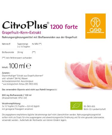GSE Citroplus Forte 1200 mg - Organic Grapefruit Seed Extract Drops 100ml - Vegan & Additive-Free Bioflavonoid Rich Supplement - Buy Online on GoSupps.com