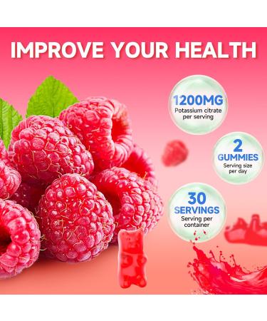 2 Pack Potassium Citrate Gummies High Potassium Supplement 1200mg Support Leg Cramps & Muscle Health Potassium Gummies for Adults & Kids Vegan Raspberry Flavor 120 Count 120 Count (Pack of 1) - Buy Online on GoSupps.com