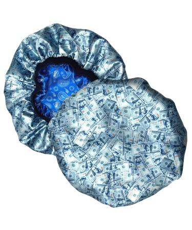 Bonnet for Men - Silk Satin Bonnet for Curly Hair  Dreads & Braids - Double Sided Nightcap for Sleeping Used by Men & Women (Blue Bills/Blue Paisley)