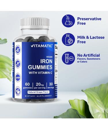 IKJ Iron Gummies Supplement for Women & Men - 60 Vegan Gummies - 20mg Serving with Vitamin C for Great Taste - Buy Online on GoSupps.com