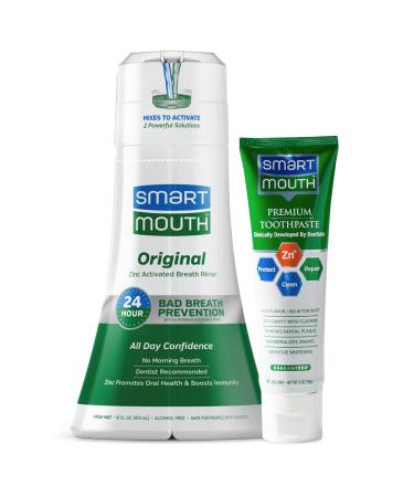 SmartMouth Original Activated Mouthwash & Premium Zinc Ion Toothpaste  Lasts 24 Hours  Mint