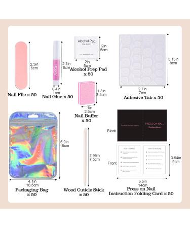 50 Set Press On Nail Tool Prep Kit - Disposable Manicure Supplies for Nail Salons | Nail File Glue Buffer & More - Buy Online on GoSupps.com