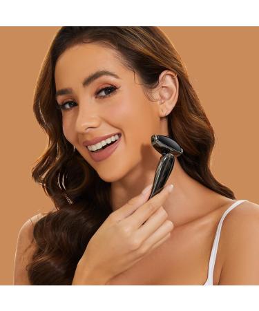 Jade Facial Roller - Rejuvenate Skin & Reduce Puffiness | 3 Interchangeable Heads for Women | Black & Silver Handle - Buy Online on GoSupps.com