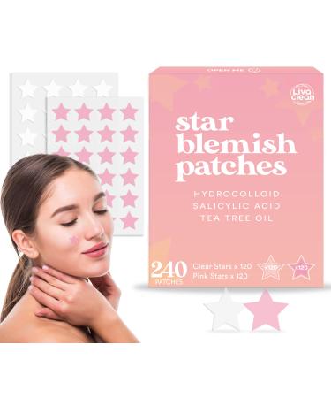240 CT LivaClean Star Pimple Patch - w/ Salicylic Acid & Tea Tree Oil - Pink & White Acne Patches Star - Pimple Patch Cute - Hero Peace Out Mighty Miracle Zit Patch - Cute Pimple Patches - Star Pimple Patches for Face - Star Patches for Pimples