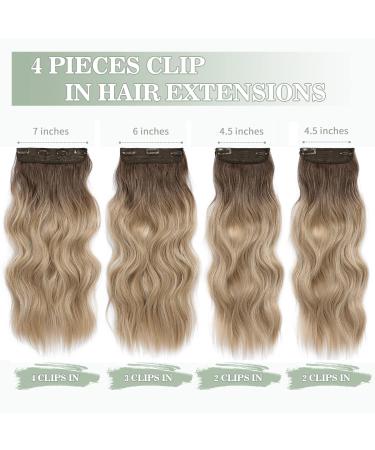 Ombre Blonde Clip In Hair Extensions UDU - 20 Long Wavy Curly Synthetic Fiber Hairpieces for Women - Buy Online on GoSupps.com