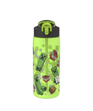 Zak Designs Minecraft Water Bottle For School or Travel  25 oz Durable Plastic Water Bottle With Straw  Handle  and Leak-Proof  Pop-Up Spout Cover (Creeper) Minecraft 25oz