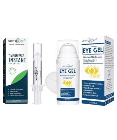 DERMAXGEN Instant Eye Treatment & Gel Bundle Featuring Plant Stem Cells & Advanced Time Reverse Anti-Aging Eye Cream for Smooth Fine Lines Wrinkles and Dark Circles