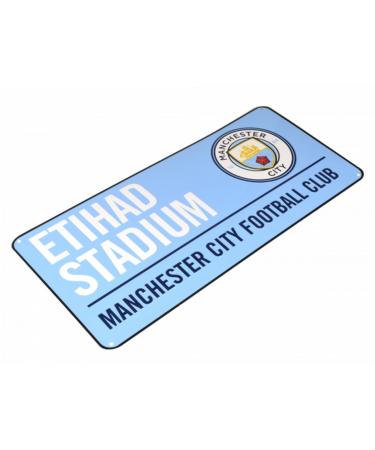 Manchester City FC Metal Sign with Official Club Crest and Stadium Address (One Size) (Light Blue)