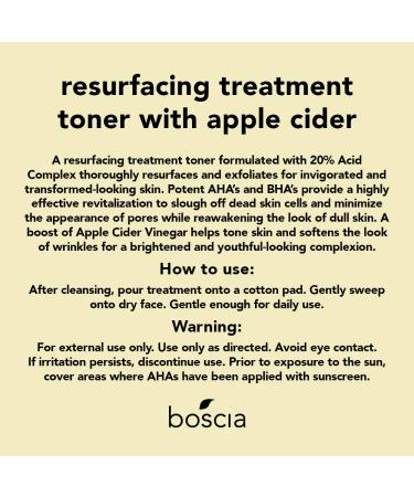 Boscia Resurfacing Treatment Toner with Apple Cider Vinegar - Vegan & Cruelty-Free | Natural & Clean Skincare for Age-Defying Exfoliation | 5.10 fl oz - Buy Online on GoSupps.com