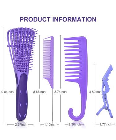 Detangling Hair Brush Set with Wide Tooth Comb and Rat Tail Comb - Purple | EZ Detangler Brush for Black Natural Hair - 5PCS Alligator Clips | Men, Women, Kids - Buy Online on GoSupps.com