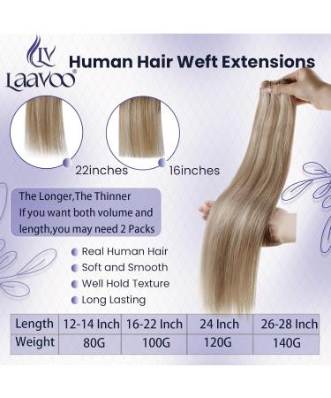 LAAVOO TREEEN Real Hair Extensions - Blond Highlight Sew-In Tresses - Ash Blond Highlights - 80g #P18/613 - 30cm Long - Buy Online on GoSupps.com