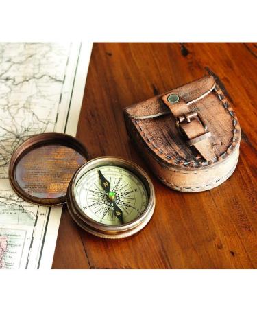 Antiqued Brass Poem Compass with Leather Case Halloween Decorations Costumes - Buy Online on GoSupps.com