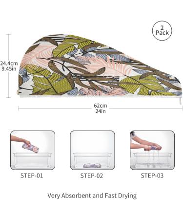 Tropical Leaves Dry Hair Cap & Quick Drying Towel Set - 2 Piece Super Absorbent Soft & Comfortable with Button Headband for All Hair Types | International Shipping Available - Buy Online on GoSupps.com