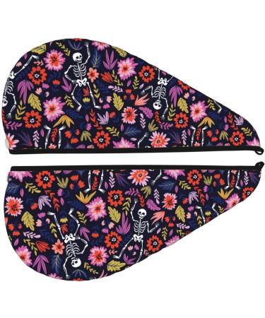 Buy Dancing Skeletons Floral Garden Microfiber Hair Towel - Super Absorbent Quick Dry Coral Velvet Wrap for Long Curly & Thick Hair - Ideal for Women - Buy Online on GoSupps.com