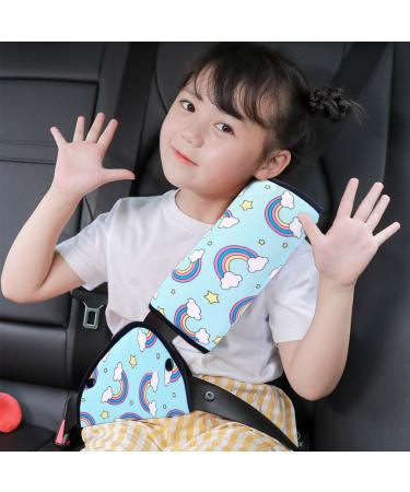 OTKARXUS Seat Belt Pads 2PCS Universal Car Safety Seat Belt Pillow with Seatbelt Strap Cover Car Seat Accessories Seat Belt Cover Shoulder Pads for Kids (Rainbow Pattern)