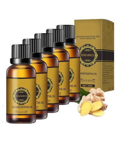 Yynn Belly Drainage Ginger Oil Ginger Oil Lymphatic Drainage Body Massage Organic Ginger Essential Oil for Swelling and Pain Relieve Stress Improve Complexation (5PCs)