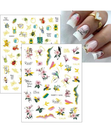 JMEOWIO 9 Sheets Flower Butterfly Nail Art Stickers Decals Self-Adhesive Spring Floral Nail Supplies Nail Art Design Decoration Accessories - Buy Online on GoSupps.com