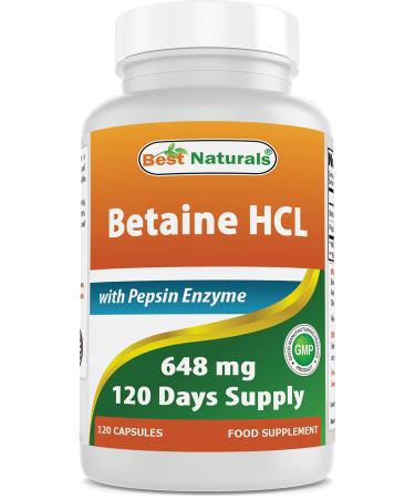 Best Naturals Betaine HCl 648 mg with Pepsin 120 Capsules - Buy Online on GoSupps.com