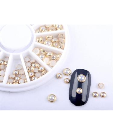 Mezerdoo 1 Box AB Beige Metal Edge Glitter Nail Beads Studs Beauty Charm Nail Art DIY Pearls Decorations Wheel Half Round Pearls Metal Rhinestone 3D Nail Art Flat Beads - Buy Online on GoSupps.com