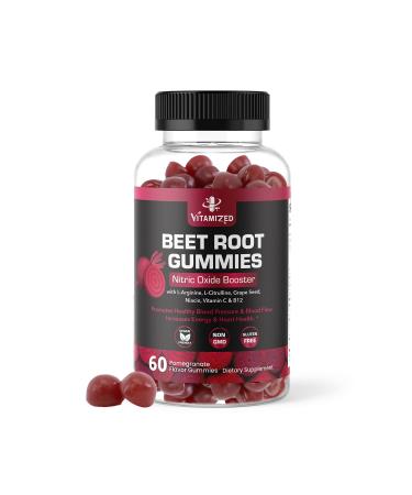 Potent Beet Root Chews For Heart Support By Vitamized- 1000mg Beetroot Gummies With Grape Seed Vitamin C & B12- Nitric Oxide Supplement For Blood Pressure & Circulation Pomegranate Flavor 60 Count 60 Count (Pack of 1)