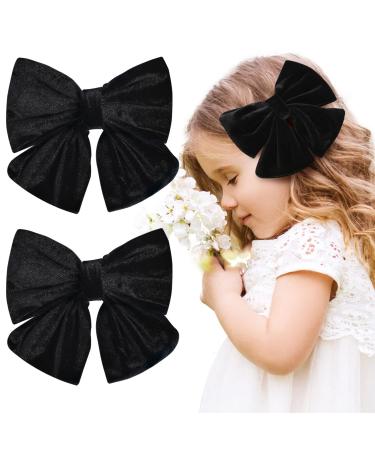 Velvet Hair Bows Girls 6" 2PCS Big Black Fall bow Alligator Clips for Toddler Hair Clips Toddlers Teens Kids Accessories 2-Black