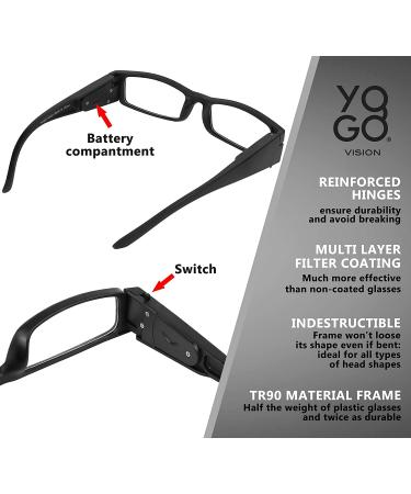 LED Lighted Reading Glasses 3.5x Magnification for Clear Vision - 2 Pack Black Nighttime Readers for Men and Women - Buy Online on GoSupps.com