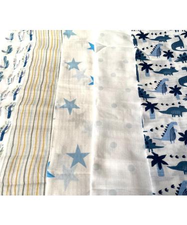 5pcs Cute BOY/GIRL Desgin Large 70cm x 70cm Muslin Squares Cloths 100% Cotton (5pcs Boy Colour)