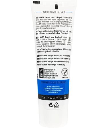 SANTE Toothpaste Vitamin B12 - Organic Vegan Fluoride-Free Minty-Sweet (5 x 75 ml) - Natural Cosmetics for Healthy Smiles - Buy Online on GoSupps.com