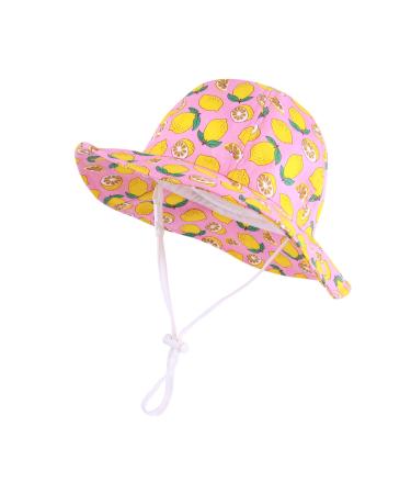 LANGZHEN Beach Sun Protection Hat for Baby Girls Adjustable Toddler Kids Hat Wide Brim Summer Play Hat with Chin Strap Pink-lemon 1-2 Years - Buy Online on GoSupps.com