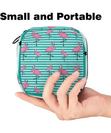 Rosa Flamingo Pattern Storage Bags for Women - Blue Stripes Zippered Menstrual Pad & Portable Cup Bags for Teens & Girls - Stylish & Functional - Buy Online on GoSupps.com