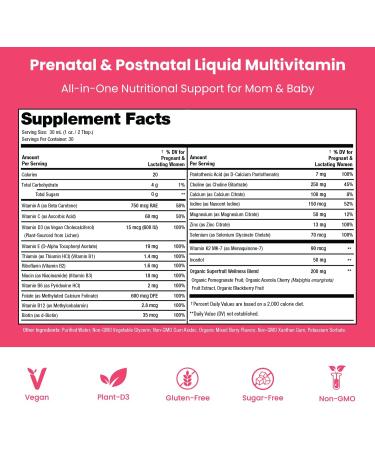 Mother's Promise Prenatal & Postnatal Multivitamin for Women | Sugar Free Liquid Prenatal Vitamins for Women with Folate Choline & Organic Fruits for Preconception Pregnancy & Nursing | Vegan - Buy Online on GoSupps.com