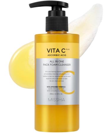 MISSHA Vita C All-In-One Bubble Foam Facial Cleanser 6.76 Fl oz / 200ml- Deep Pore Detox Magic Bubbles with 99% Pure Vitamin C Korean Face Wash - Removes Impurities Makeup Blackheads Whiteheads