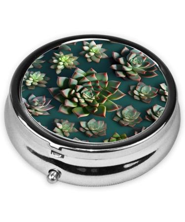 Many Succulents Round Pill Box - 3 Compartment Organizer | Portable Travel Pill Box for Easy Packing - Buy Online on GoSupps.com