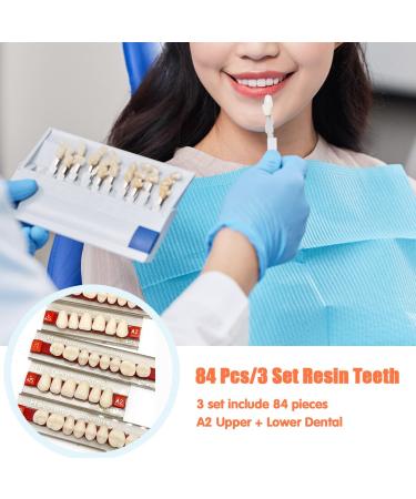 84 Pcs Complete Acrylic Resin Denture Teeth - 3 Sets Synthetic Polymer Denture Tooth in Shade A2 Upper + Lower - Dental Materials for Replacement, DIY or Halloween - Buy Online on GoSupps.com