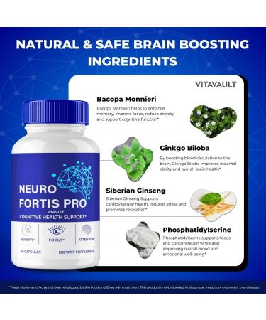 Vitavault Neuro Fortis Pro Brain Supplement - Neuro Fortis Pro Official Formula - NeuroFortis Pro Extra Strength with Ginkgo Biloba Extract Siberian Ginseng Extract - NeuroFortisPro Reviews (2 Pack) - Buy Online on GoSupps.com
