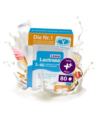 Pro Natura Lactrase 32000-2x40 Lactase tablets in lactose intolerance for the carefree enjoyment of milk and milk products 32000 80