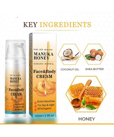 Manuka Honey Face Cream Honey Face Moisturiser Soothes Hydrates Increases Skin Elasticity 2 in 1 Face & Body Moisturiser Body Cream for Face Neck Body 100ml - Buy Online on GoSupps.com
