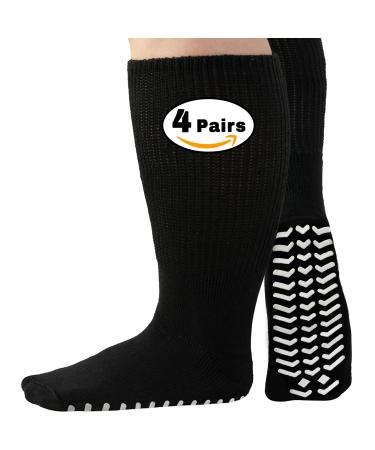 Extra Wide Socks for Swollen Feet Extra Wide Bariatric Socks Non Slip Cast Sock Diabetic Edema Socks Hospital Socks Oversized anti-slip Sock Stretches up to 30'' (4 Pairs Black With Grips) 3X-Large 4 Pairs Black With Grips