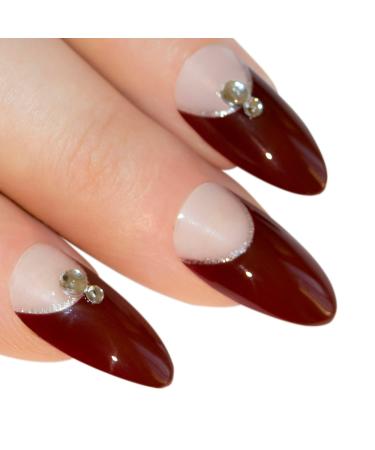 Bling Art Almond False Nails Fake Stiletto Gel Glitter Glossy Acrylic Long 24 Tips Glue (Crystal Passion)