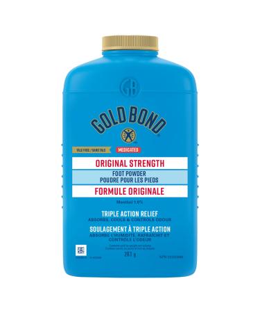 Gold Bond Medicated Original Strength Foot Powder 283g Bottle Moisture Absorbing Cooling Powder for Odour Control and Temporary Relief of Pain and Itching Due to Minor Skin Irritations on the Feet