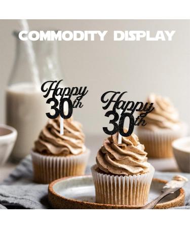 18pcs Black Glitter Happy 30th Dessert Cupcake Pick for Cheer to 30 Years Old Theme Decor Supplies Men Women Happy Birthday Wedding Anniversary Party Decoration - Buy Online on GoSupps.com