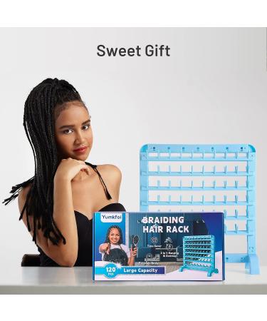 Yumkfoi Portable Braiding Hair Rack 120 Pegs - 2-in-1 Standing Hair Holder for Stylists | Double Sided Hair Separator Stand | Hair Extension Holder & Supplies - Blue Plastic - Buy Online on GoSupps.com