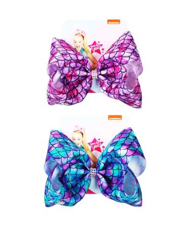 2 Pack Siwa Style Hair Bows for Girls -8 Inch Large Ribbon Hair Bows Alligator Clips Hair Barrettes Accessories Mermaid Bows Best Xmas Gift