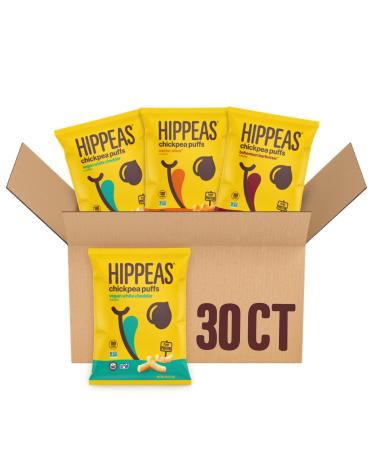 Hippeas Chickpea Puffs Variety Pack: Vegan White Cheddar Nacho Vibes Barbecue 0.8 Ounce (Pack of 30) 3g Protein 2g Fiber Vegan Gluten-Free Crunchy Plant Protein Snacks Vegan White Cheddar 30 Ounce (Pack of 1)