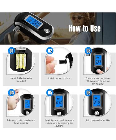 Professional Alcohol Breathalyzer with 20 Mouthpieces - Portable Digital Blood Alcohol Tester for Home Parties - Black - Buy Online on GoSupps.com