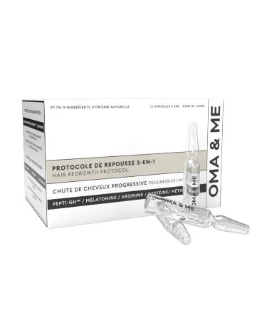 OMA & ME 3 in 1 Hair Regrowth Protocol - Hair Growth and Anti Hair Loss Treatment Serum - Growth and Hair Loss Reduction - Made in France - 12 Vials of 6ml (1 month treatment)