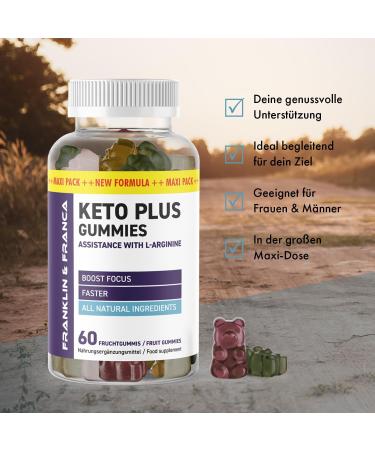 Keto Plus Gummies with L-Arginine Boost Focus & Energy | 60 Fruit Gums for Enhanced Wellness - Buy Online on GoSupps.com